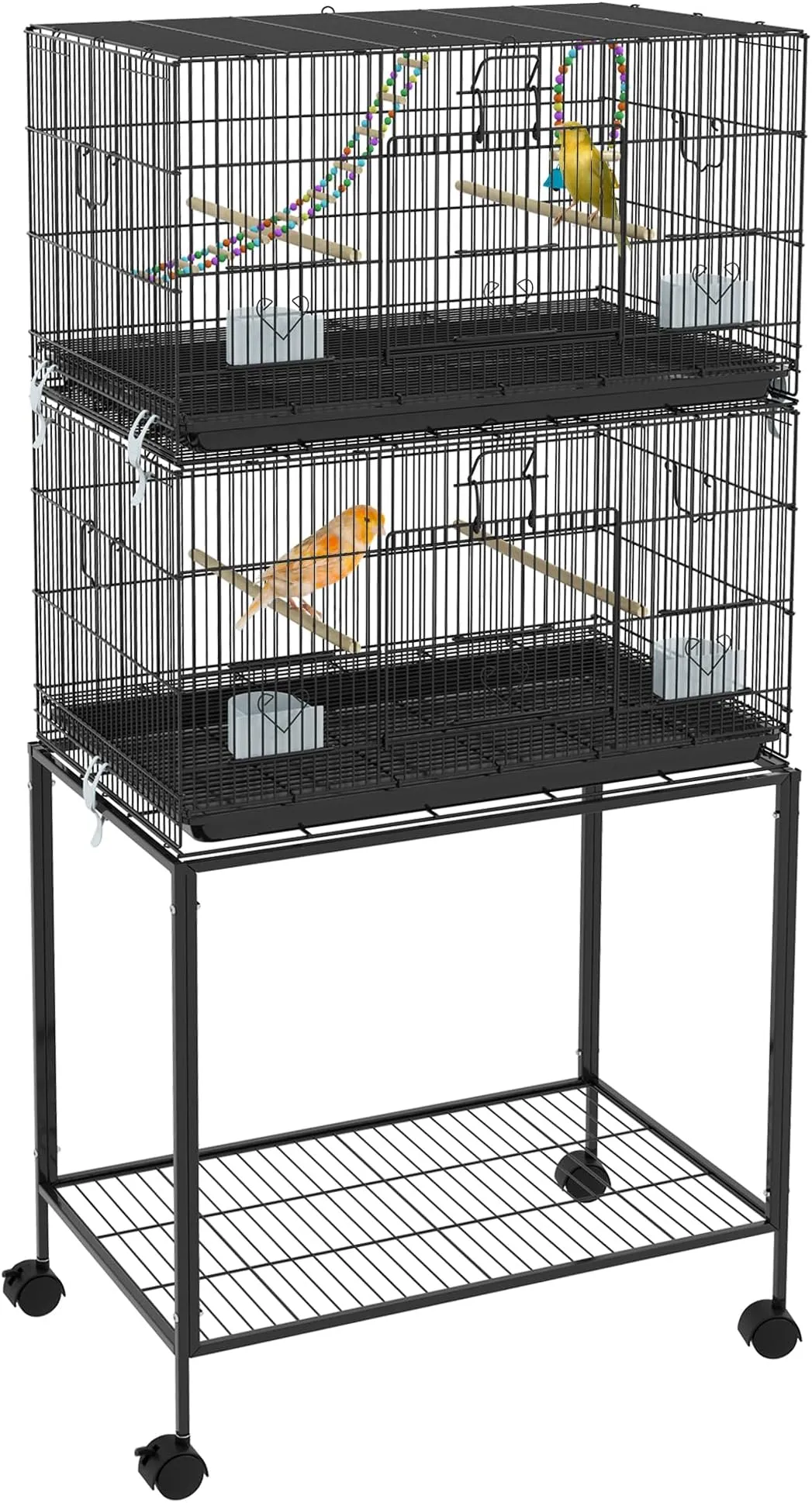 View of Large Birdcage With Universal Wheels Standing Bird Aviary With Perch ...