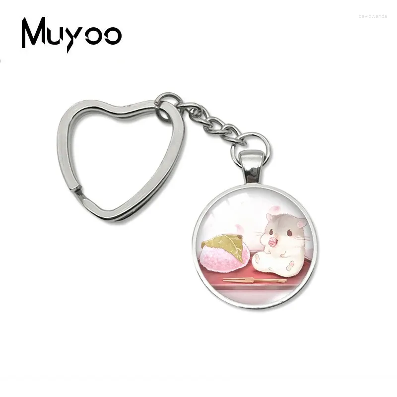 Keychains 2024 Söt hamster hjärta Keychain Guinea Pig Glass Dome Cabochon smycken gåva