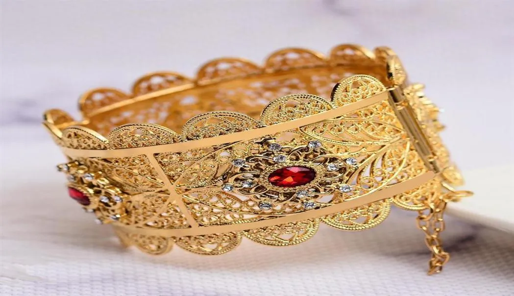 24K Gold Bangles for Women Gold Dubai Bride Zircon Wedding Ethiopian Armband Africa Bangle Arab Jewelry Zircon Armband295R8426096