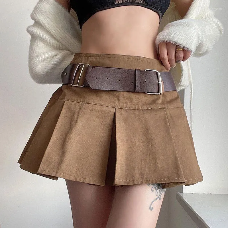 Spódnice Mexzt Y2K 2000s Pas Mini spódnica Kobiety w stylu brązowym brązowym wysokim talii letnia harajuku streetwear swobodny linia