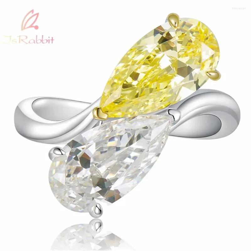 Cluster Rings IsRabbit 18K Gold Plated Pear 7 13MM Citrine White Sapphire Diamond Cocktail Ring For Women Silver 925 Fine Jewelry Free