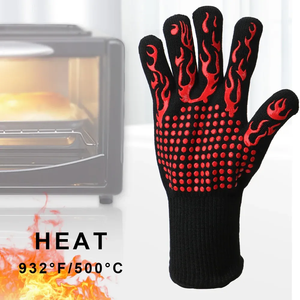 Grills Nonslip Fireproof Microwave Oven Gloves Extreme Heat Resistant Oven Mitts 300500 Centigrade Flame Retardant BBQ Fire Gloves