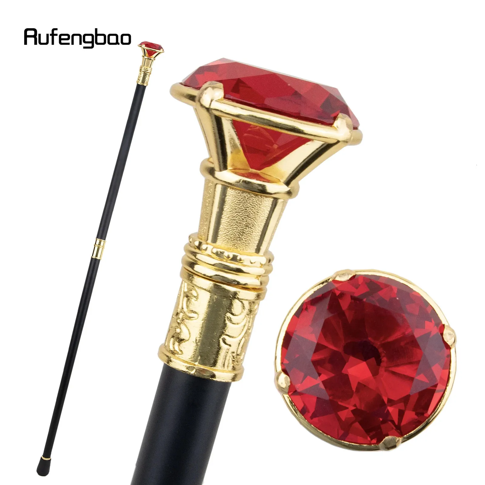 Red Diamond Type Golden Walking Cane Fashion Decorativa Bonquinho Cavalheiro Elegante Cosplay Cane Crosier 93cm 240416