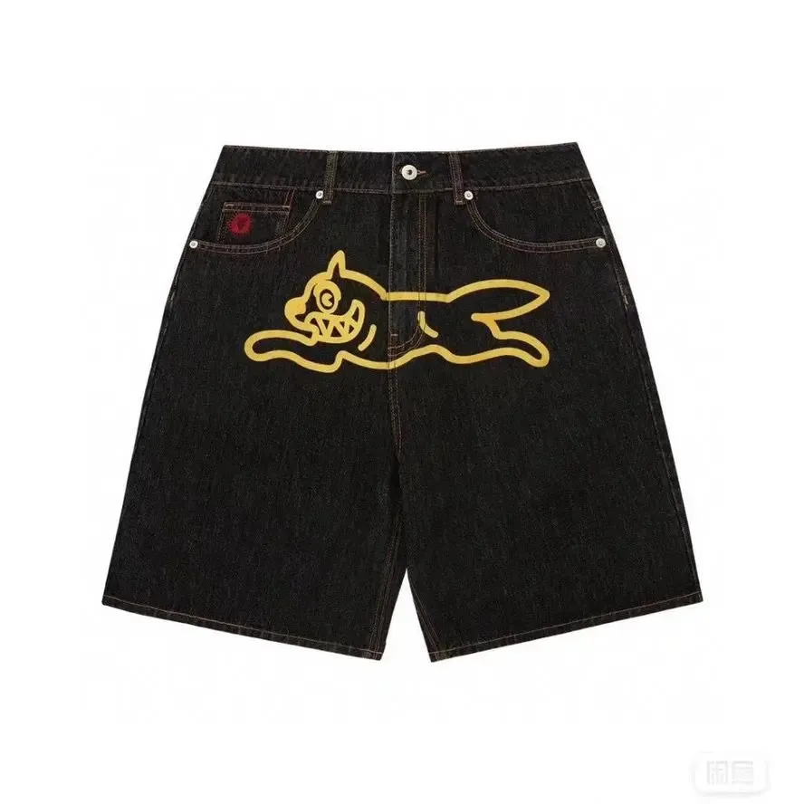 Hip Hop Flying Dog Pattern Streetwear Vintage Jnco Shorts Mens Backgy Denim Athletic Gothic Basketball Y2K 240426