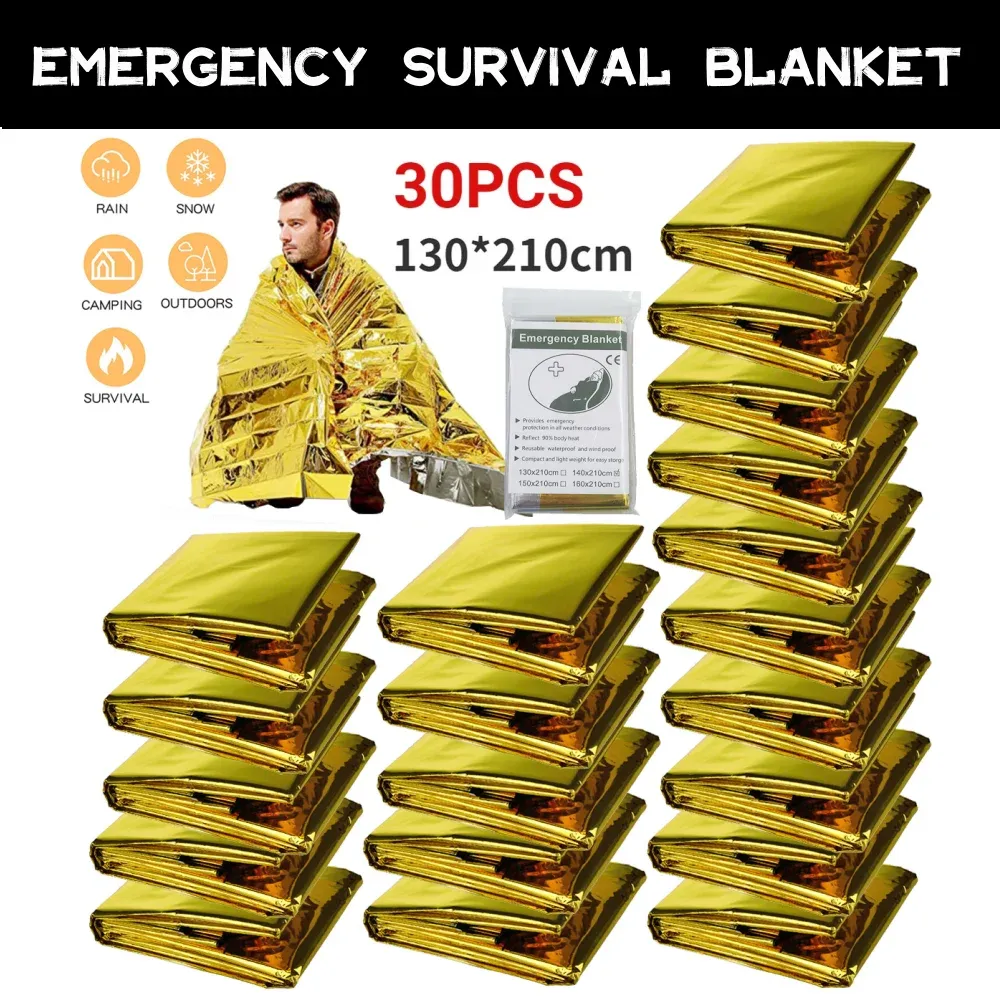 Överlevnad 530 st utomhus nödsituationer Guldsliver Överlevnad Filt Waterproof First Aid Rescue Curtain Foil Thermal Military Filt130x210cm