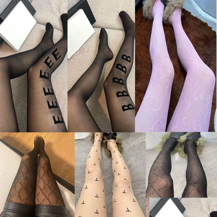 Socks Hosiery Designer Tights Stockings Womens Leggings Luxury Fl Letters Stretch Net Stocking Ladies Y Black Pantyhose For Party Drop Otxzo