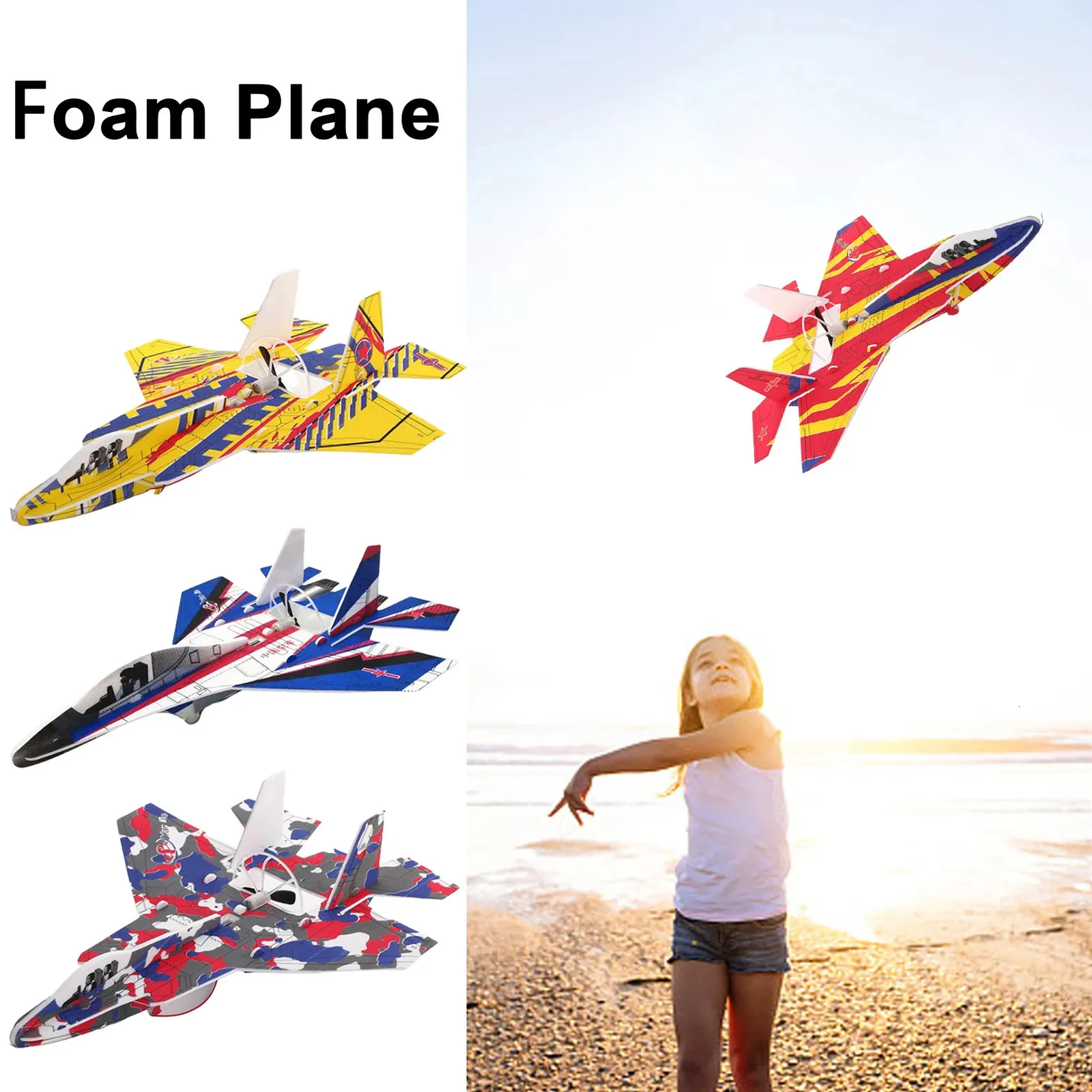 Electric Airplane Toy Rechargeble Throwing Foam Plane Flight Mode Glider Plane With Spinning Function Outdoor Flying Toys 240426