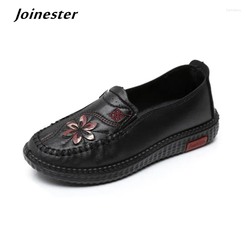 Zapatos informales PU Cuero Comfort Lofa de tacón plano para mujeres Slip On Mom Shoe Round Toe Flats vintage con flor suave