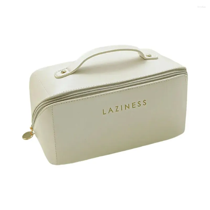Bolsas de armazenamento Bolsa de maquiagem fêmea caixa portátil de abertura grande à prova de umidade Great Faux Leather Travel