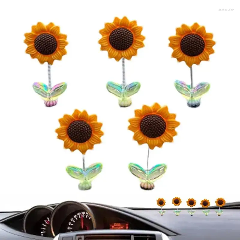 Dekoracyjne kwiaty tańczące słonecznik 5pcs kreatywny słoneczny bobblehead ornament disted auto desca deska rozdzielcza
