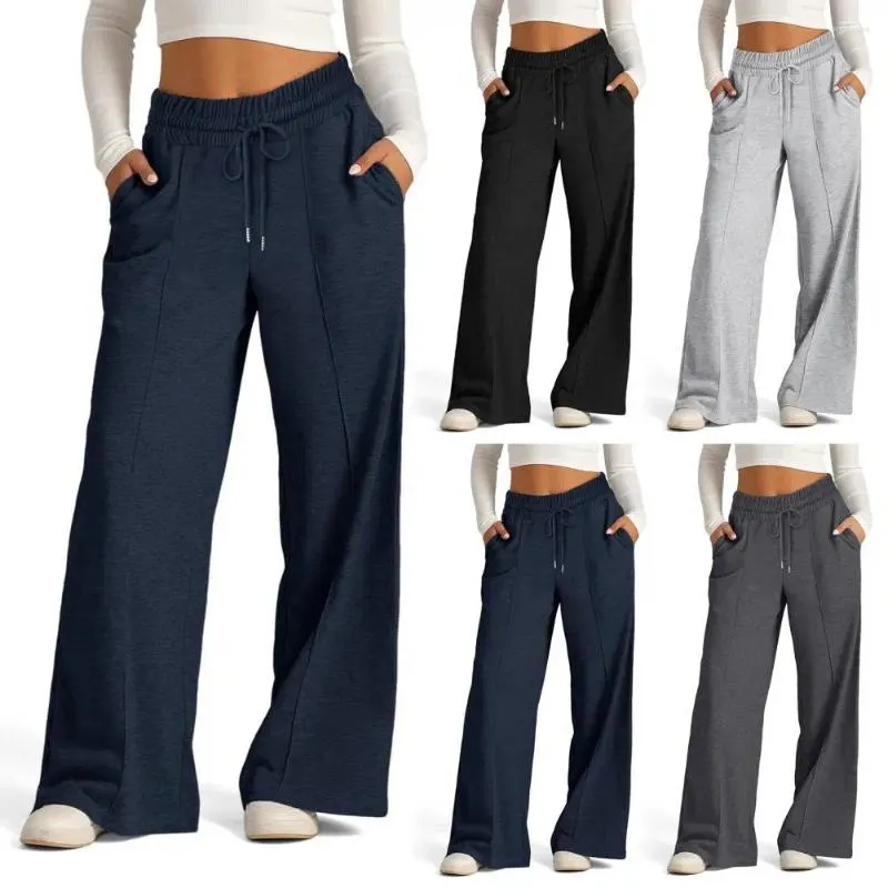 Women's Pants Women Straight Leg Sweatpants Wide Drawstring With Pockets For Spring Low Waisted Baggy Lounge Sports