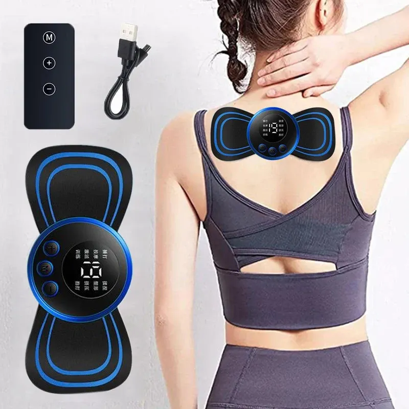 Electric EMS Neck Massager Mini Cervical Back Muscle Pain Relief Patch Stimulator Massageador Mat Portable Gel Pad Stickers Slim 240426