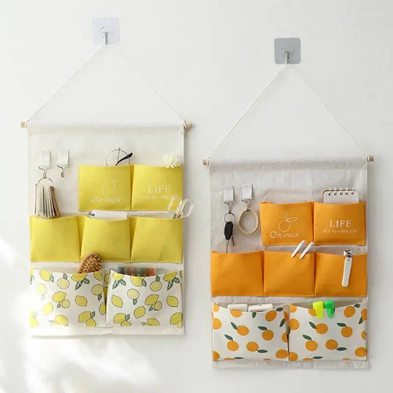 Storage Bags Hanging Organizers Shelves Multifunctional Wall Door Closet Pockets Cotton Linen Fabric Over Bag