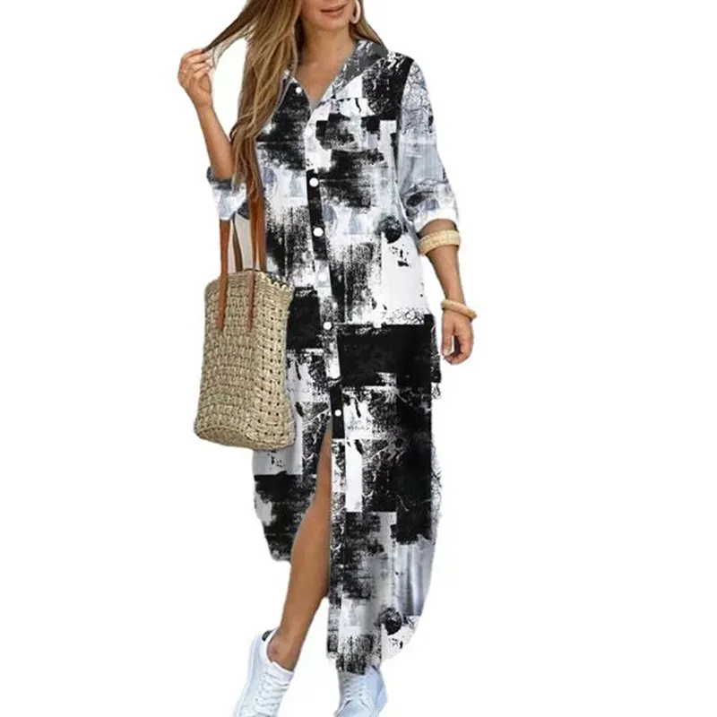 Designer de luxe d'été surdimensionné s / m / l / xl1 / 5xl robe lettre de mode imprimer la protection solaire à manches longues à lampe à jupe longue robe de chemise de bouton pour femmes