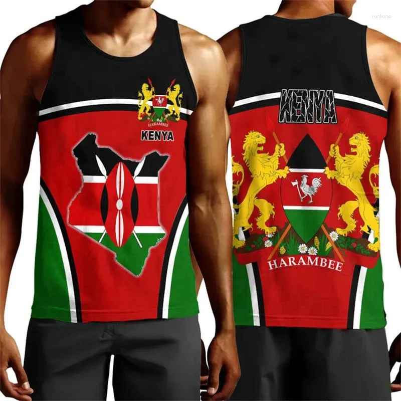 Herren -Tanktops Kenya Map Flag Grafik Top für Männer Kleidung Nationales Emblem Weste Dashiki Paisley Weste Hawaiian Boy Jersey lässig