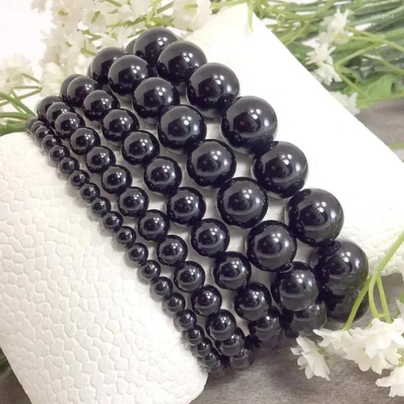 Strand Black Tourmaline Beaded Bransoletka biżuteria Premium ręcznie robiona rozciągliwość naturalnego kamienia szlachetnego 4/6/8/10/12mm Prezent dla niej i dla niego