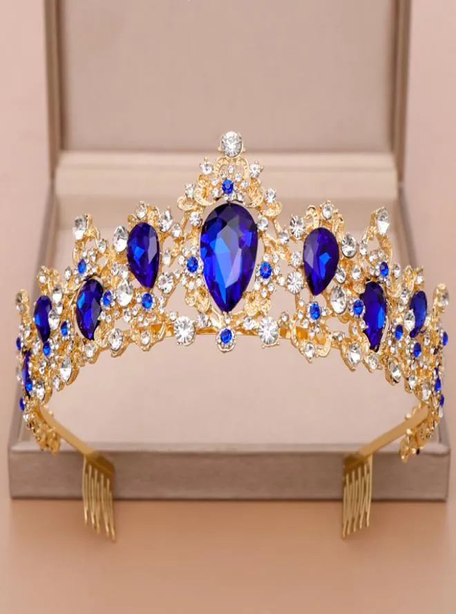 Nouvelle couronne de mariée Green Bleu rouge Crystal Tiara pour les accessoires de cheveux de mariage Bride Headpice Femmes Bijoux de cheveux 6849422