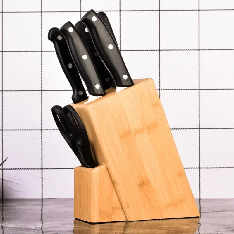 Förvaring bambu knivblock stativ multifunktionell förvaringsställ verktyg trä kök kniv arrangör hållare