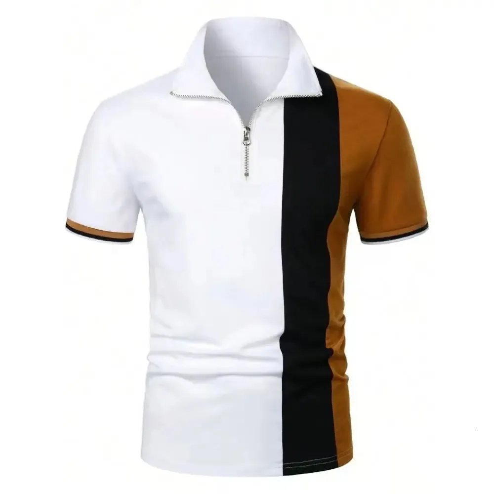 2024 Zomer korte mouwen Polo shirt Men Casual Engeland stijl streep afdrukken t -shirt ademende kleding top 240423