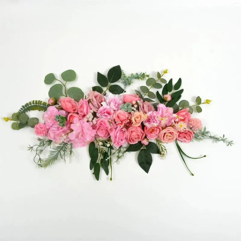Flores decorativas 50pcs misturam rosa Conjunto de combina de folha verde de seda artificial rosa para artesanato diy bouquets de arranjo floral decoração falsa