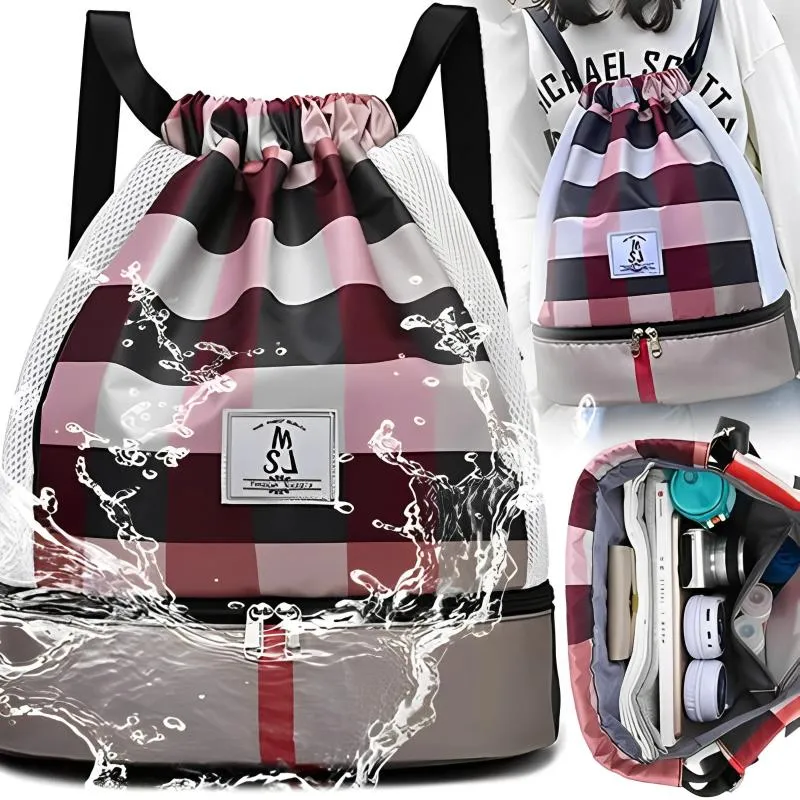 Rucksack Kordellaufsportrucksäcke gestreifte Reisetaschen für Frauen Männer Umhängetasche elastischer wasserdichtes Fitnessstudio Rucksack Pack