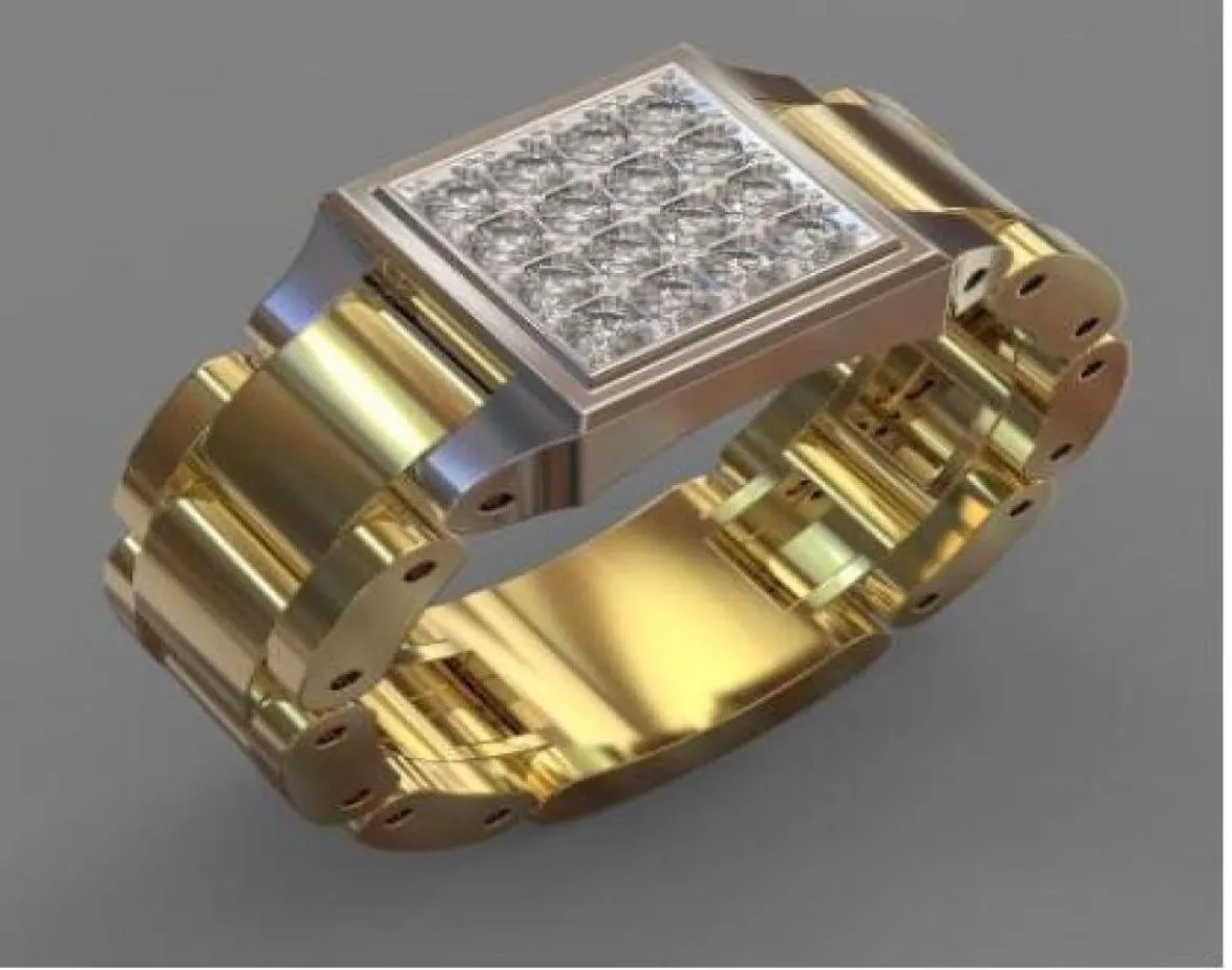 Anello cz in acciaio inossidabile 24k gold gold anello hiphop maschile in stile orologio in stile presidente banda anello US6us104686573
