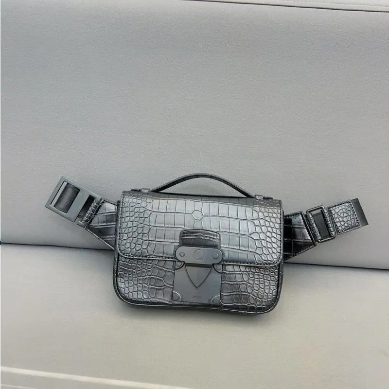 Louls Vutt 24SS Bröst Män midja Designer Lock Bag Crocodile Bag 21cm Crossbody Luxury Pack Sling S