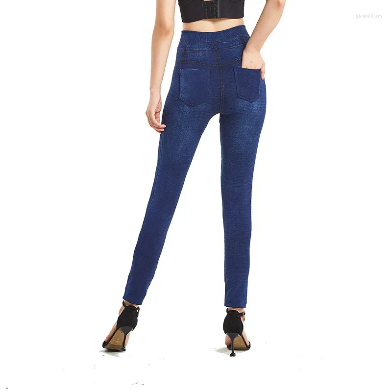 Pantaloni da donna vera tasca imitazione leggings in denim per capospalla fitness ad alta elasticità elasticità senza soluzione di continuità