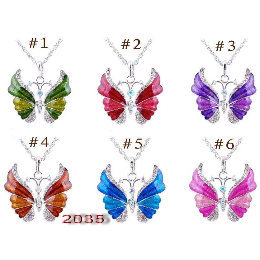 Collares colgantes Fashion Crystal Mariposa para mujeres Forma animal Cadena de suéter Sier Joya de lujo Regalo Drop de entrega Dhvog Dhvog