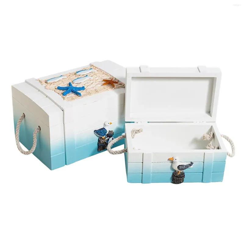 Jewelry Pouches 2Pcs Creative Mediterranean Wooden Storage Box Desktop Decoration Ornament For Office