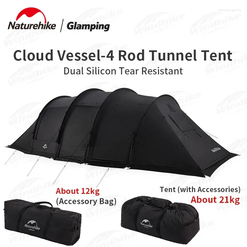 テントとシェルターNatureHike Cloud Bessel Tunnel Tent 4 Pole Large Lobby Multi-Person Camping Outdoor 2-Snow Skirtと1ホール