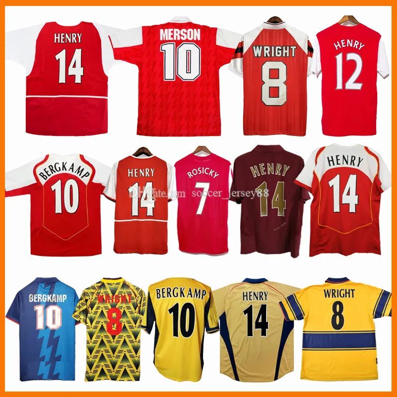 Retro Soccer Jerseys Highbury Fabregas Pires Reyes Vieira Henry 01 02 03 05 06 98 99 Bergkamp 94 95 Adams Persie 96 97 Galla 83 86 87 88 89 90 Wright Arsen Fotbollskjorta