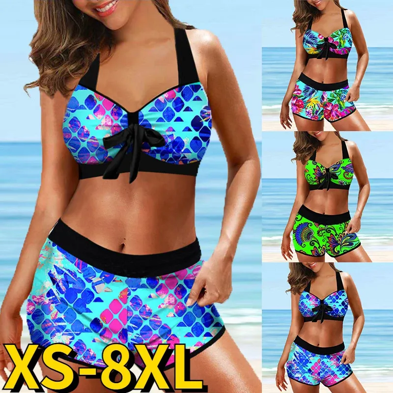 Set Summer High Waist Bikini Swimsuit Women Bathing Suit Bikini Set New Design Printing Loose Swimwear Beach Swimming Suit XS8XL