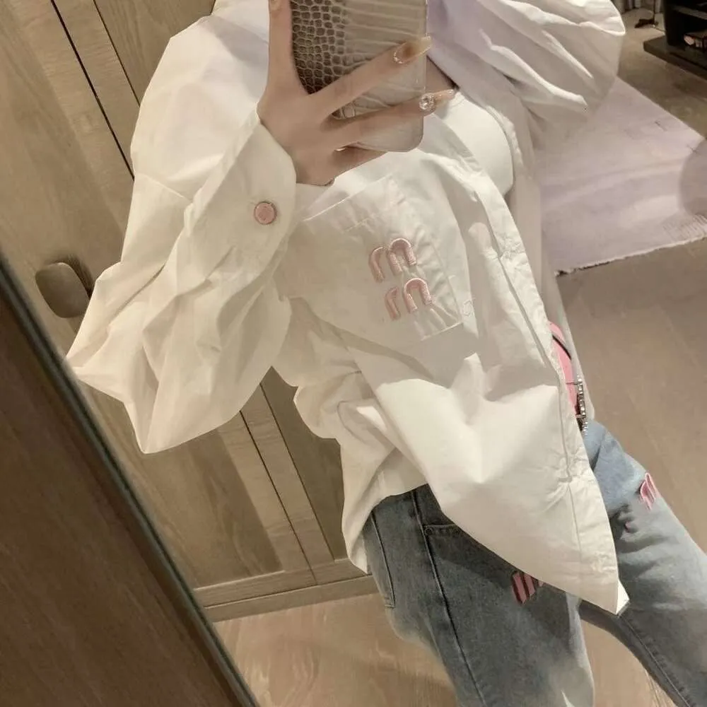 early spring womens shirt designer blouses heavy industry embroidered letter graphics shirts loose long sleeve Shirts cardigan coat tops Asian size
