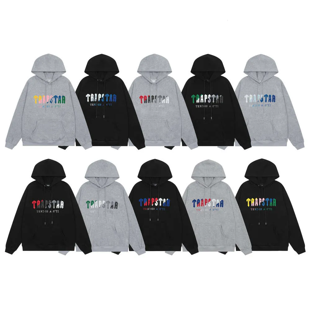 24SS NIEUW Trendy Trapstar Rainbow Dracient Letter Tiger Head Borduurde hooded hoodie en sportgarde broek