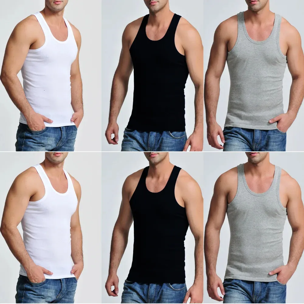 3st Tank Top Casual Men Bodybuilding Clothing Fitness Mens ärmlösa Gym Västar Bomulls singlets muskel toppar plus storlek xxxl 4xl 240423