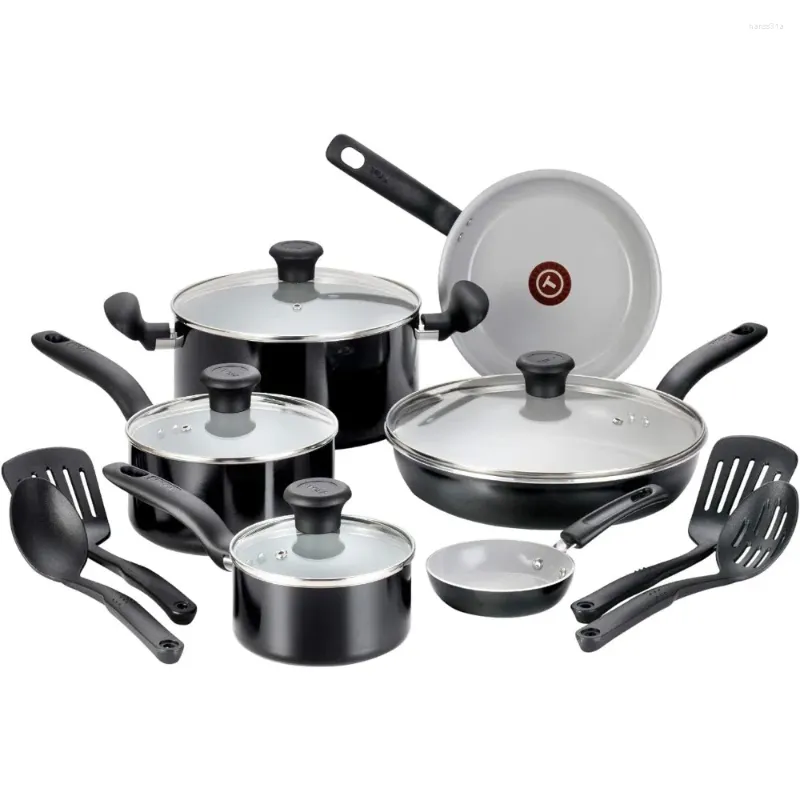 Zestawy naczyń kuchennych Inicjatywy Ceramiczny Zestaw Nonstick 14 -UCEK SAFE SAFE 350F DOT I PANE Black