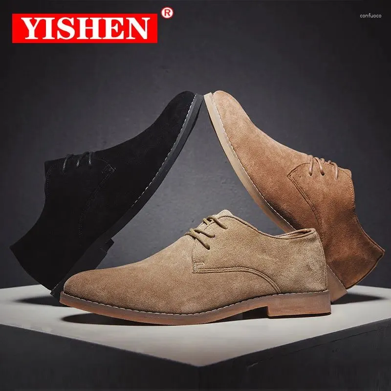 Casual Shoes Yishen Suede Oxford för män Solid Lace-Up Zapatillas Hombre Business Dress Classic Flats Spring Autumn