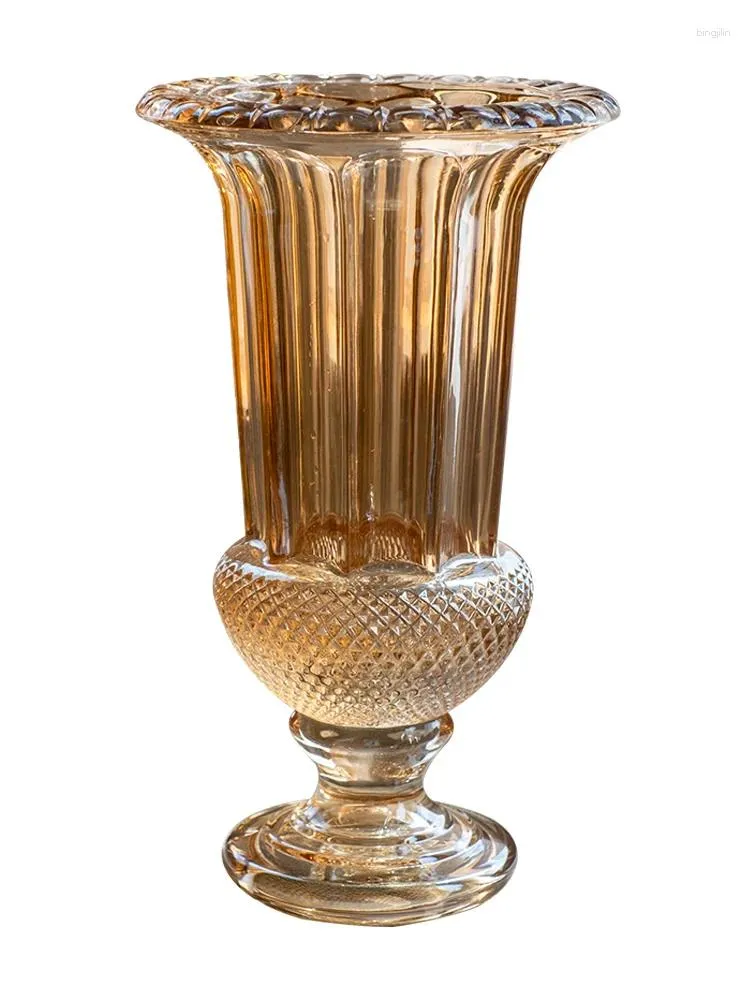 Vazo cam kristal vazo vintage kabartmalı büyük altın dekorasyon Amerikan oturma odası yemek masası çiçek