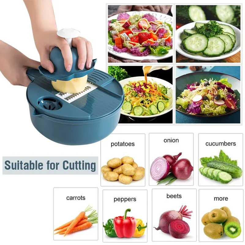 Utensils Vegetable Cutter 12 in 1 Multifunctional Salad Utensils Chopper Carrot Potato Manual Shredder Kitchen Cooking Vegetable Tools