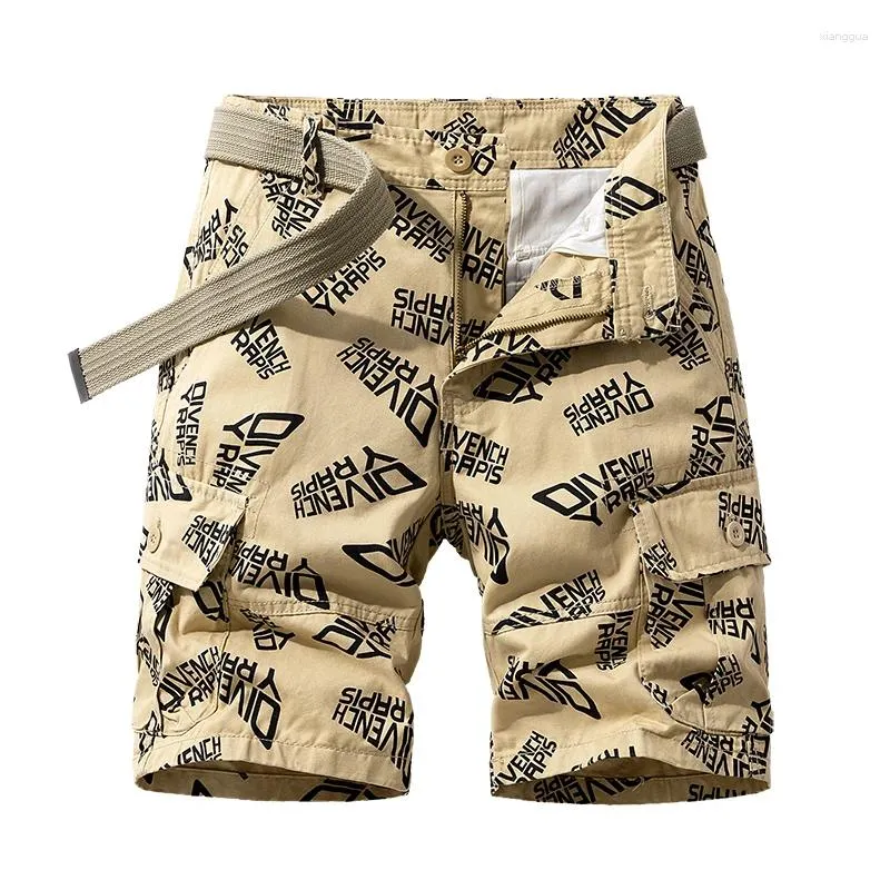 Heren shorts Summer Zipper -knop Zakken Brief afdrukken Casual losse mode preppy stijl vakantie gym knie lengte high street