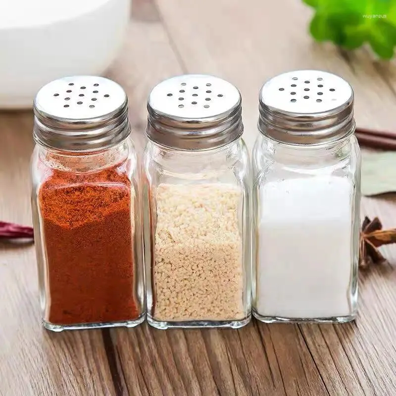 Storage Bottles Kitchen Square Glass Jar Lid Seasoning Box Barbecue Pepper Bottle Chicken Essence