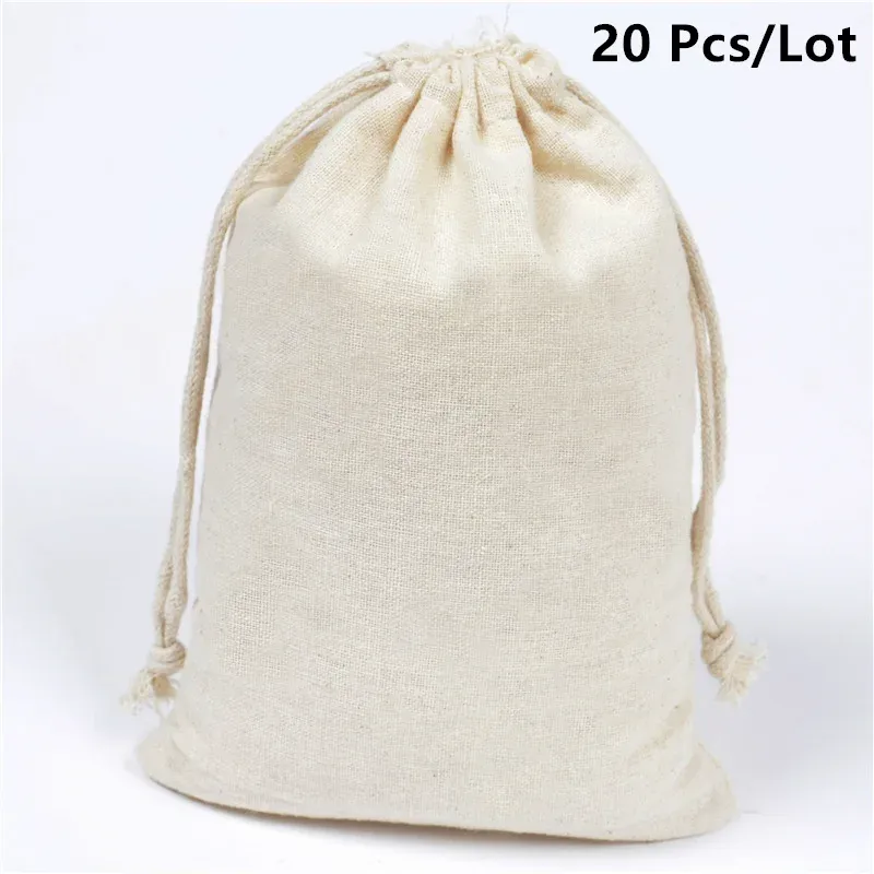 Bolsas 10/20 PCs/lote Stroage Sacos de algodão com empacotes de presente de Natal de cordas