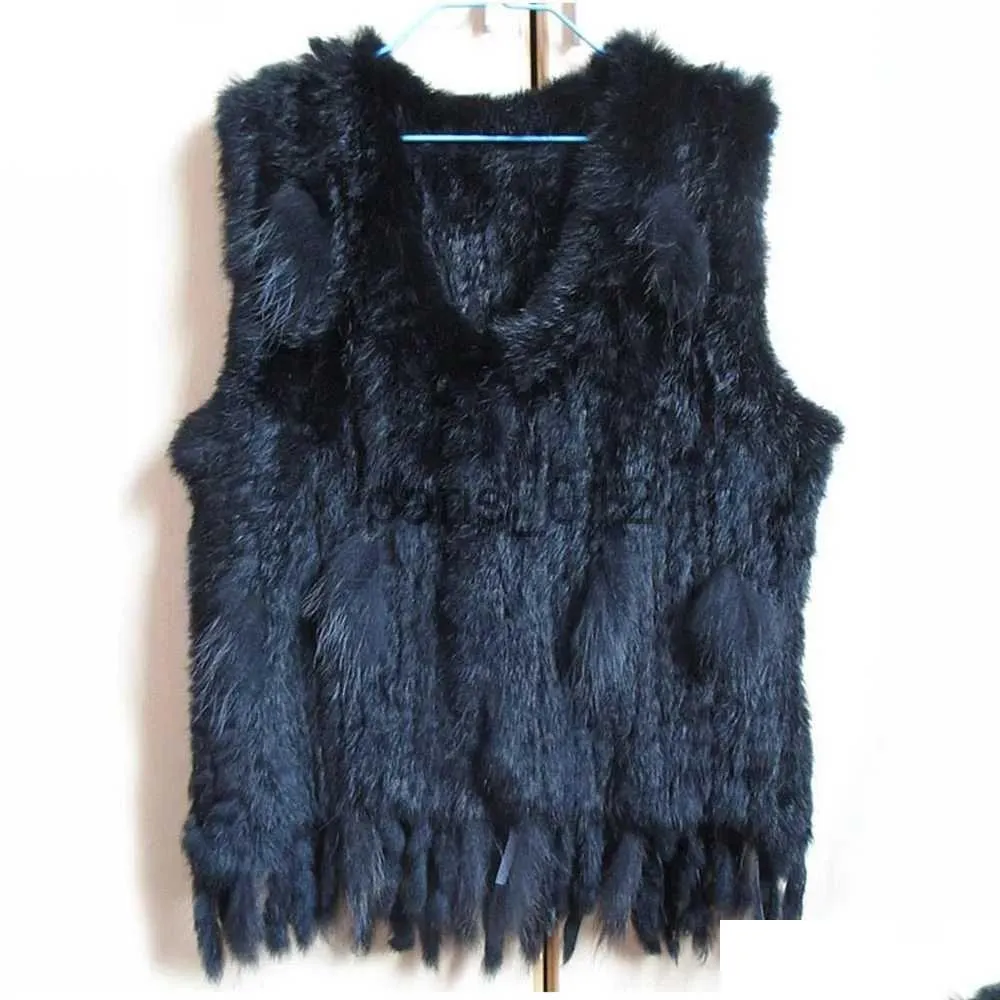 Pelliccia di pelliccia faux lady vera coniglio giubbotto a maglia maglietta con giletta casual gilet gilet al 100%cappotti senza maniche verille naturali Drop Del Dhqus