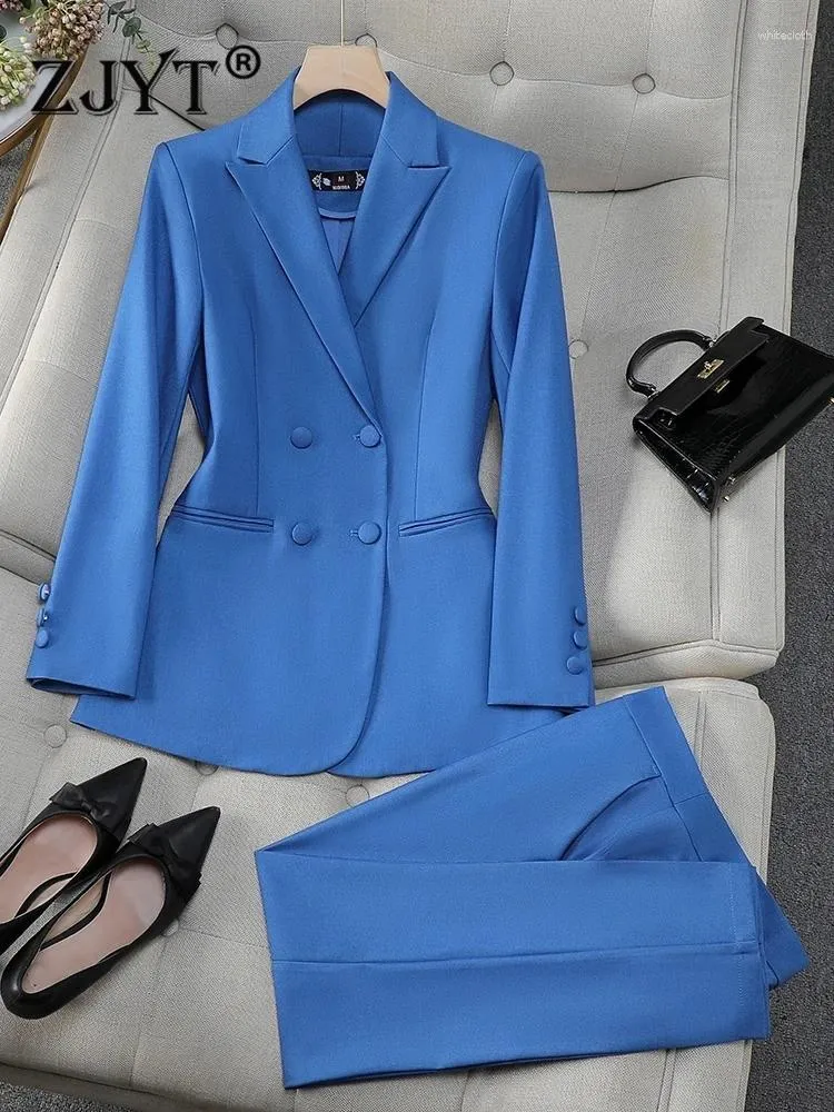 Tweedelige broek voor dames Zjyt Office Lady Formal Blazer Suits Pant Sets 2 Matching Conjuntos Para Mujeres Elegant Business Plus size broek