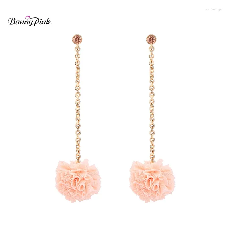 Pendientes de sementales Banny rosa lindo algodón colgante de flores para mujeres bohemia cadena larga post moda joyas pendientes