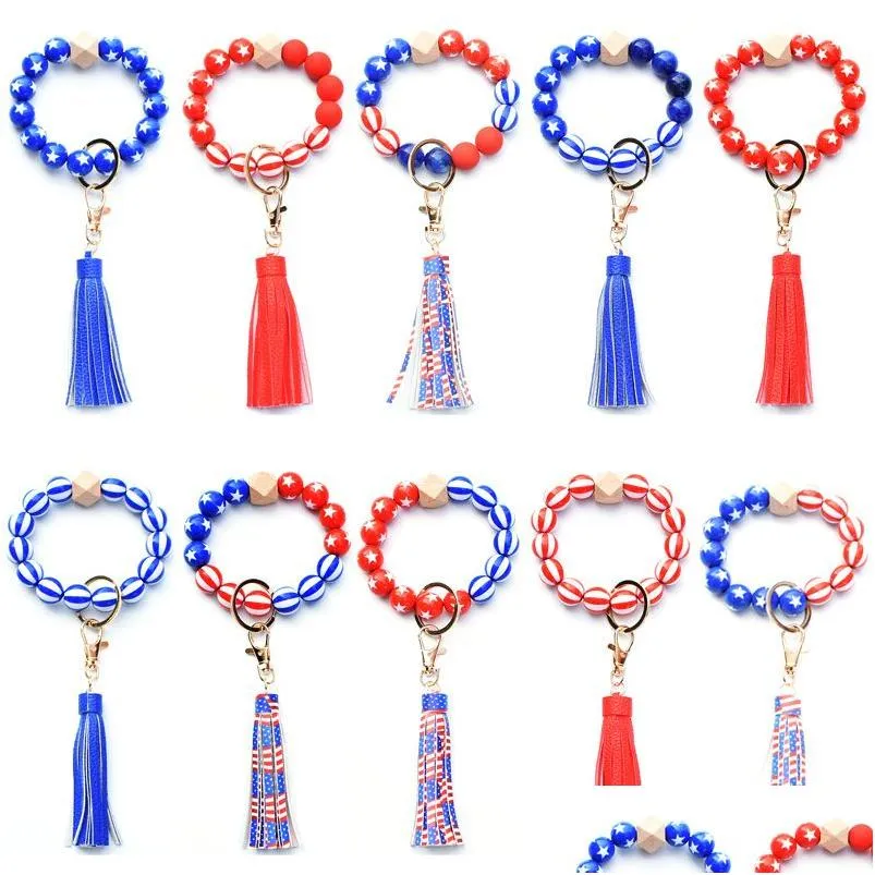 Other Festive Party Supplies Creative American Flag Bead Bracelet Keychain Patriotic Day 4Th Of Jy Wristband Key Ring Drop Deliver Dh1Aj