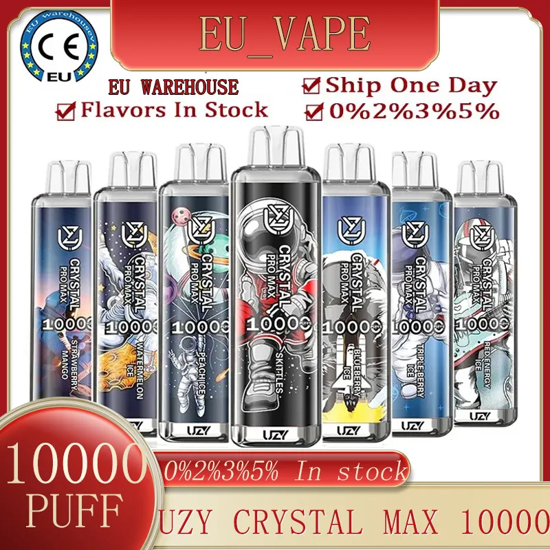 Europa Original Uzy Crystal Pro Max 10000 Puff 10000 Disponível E Cigarros 1.2OHM Bobina de malha 16ml Bateria de bateria recarregável Puff 10K RBG Light Vaper 10K