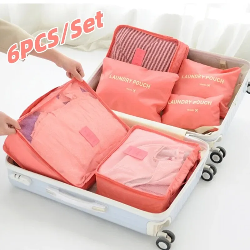Väskor 6st Set Travel Suftcase Organizer Bags Shoe Clothes Bagage Organizer Bags Bagage Packing Kuber For Travel Organizer Storag
