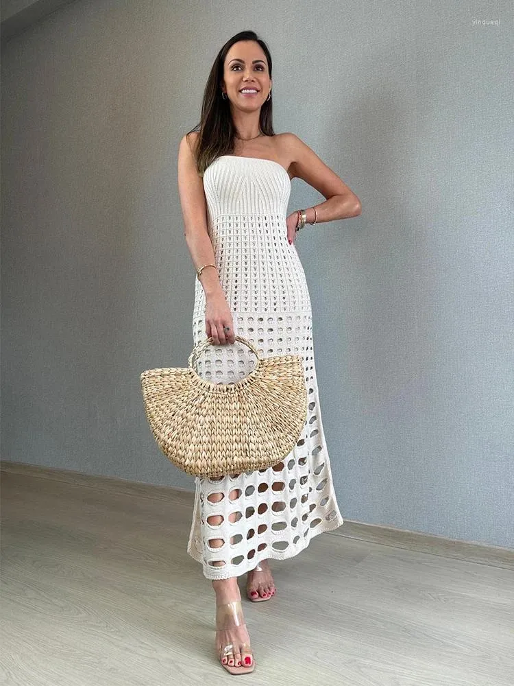 Knitted Hollow Out Sheer Backless Slim Beach Halter Neck Stylish Maxi Dress main image 0
